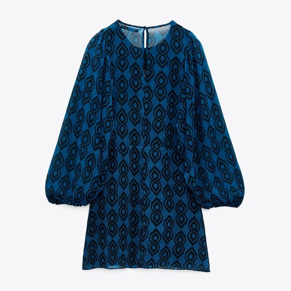 BLOGGER'S FAVE! Zara Blue Black Print Mini Dress Sz XS NWT - Picture 14 of 16